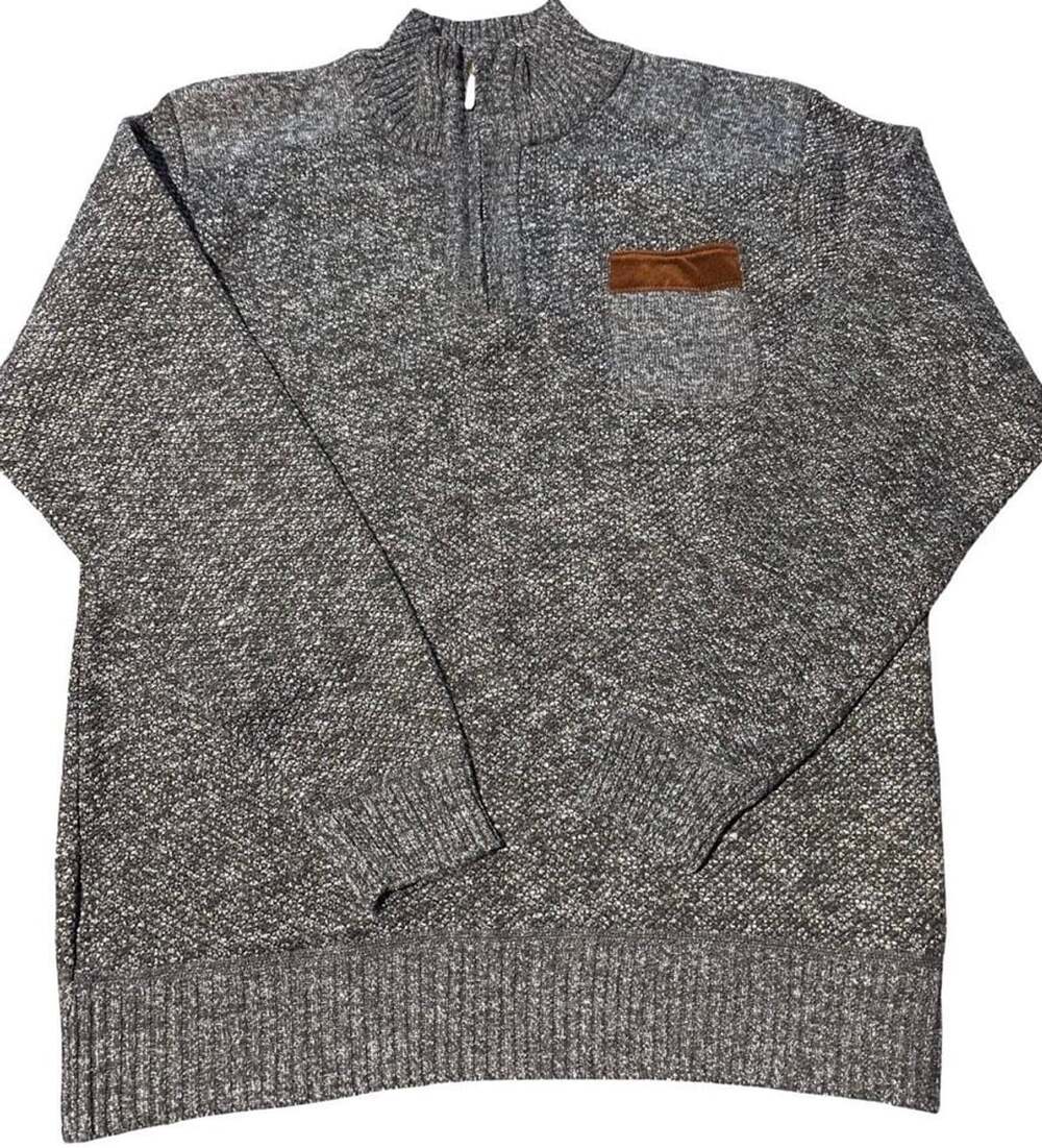 Manfinity Men Large Gray Marled Quarter Zip Sweater Pullover Brown Pocket Accent